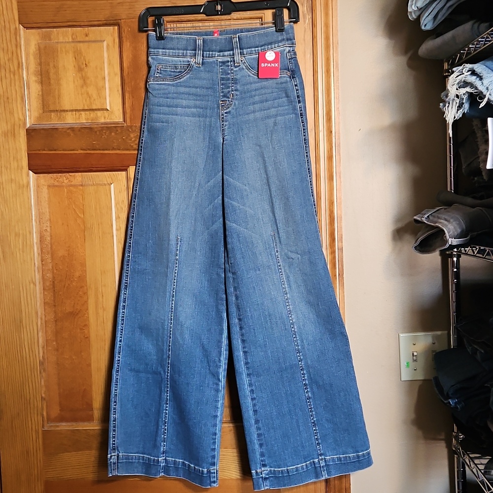 Spanx Seamed Front Wide-Leg High-Rise Denim Jeans-NWT - Picture 3 of 11